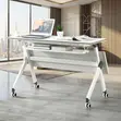 White Foldable Home Office Study Table with Wheels - 2