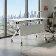 White Foldable Home Office Study Table with Wheels - 4