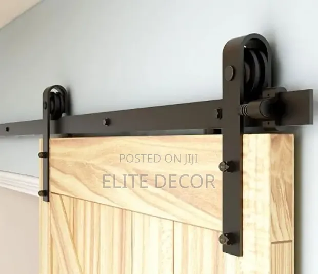 6.6ft Sliding Barn Door Hardware Kit - Heavy Duty Black Steel - 1