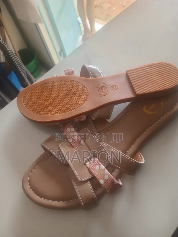 African Classics Ladies Brown Leather Sandals - 1