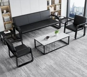 5-Seater Office Sofa Set - Black Leather