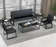 5-Seater Office Sofa Set - Black Leather - 5