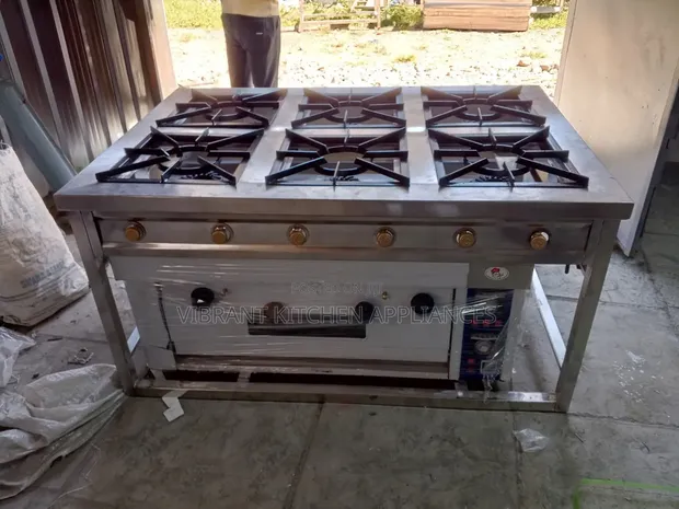 Six Burner Stainless Steel Commercial Cooker with Electric Oven - 1