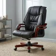 High-Back Executive Leather Office Chair with Wooden Accents - Black - 2