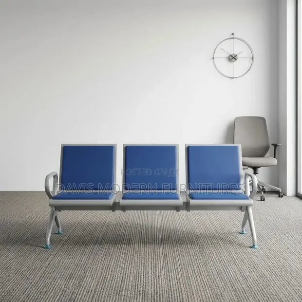 3-Seater Waiting Bench - Blue & Silver - 1