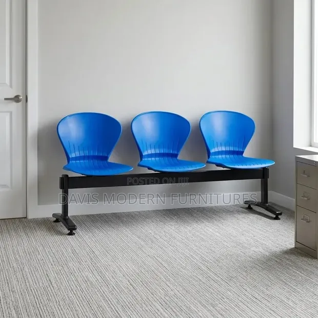 3-Seater Blue Plastic Waiting Bench - 1