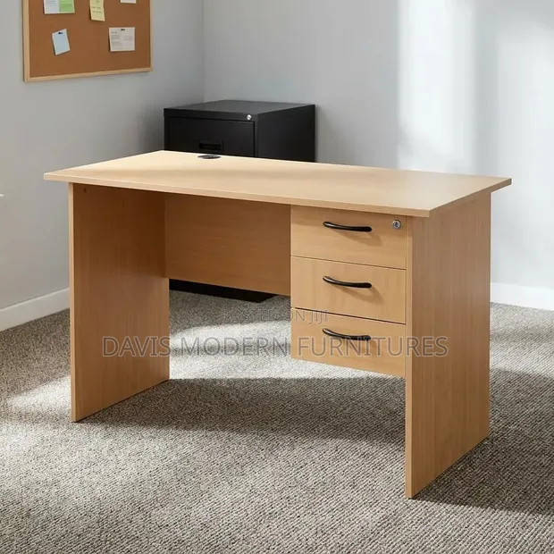Office Desk with 3 Drawers - Beech Wood Finish - 1