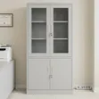 4-Door Metal Filing Cabinet with Glass Top - Light Grey - 1