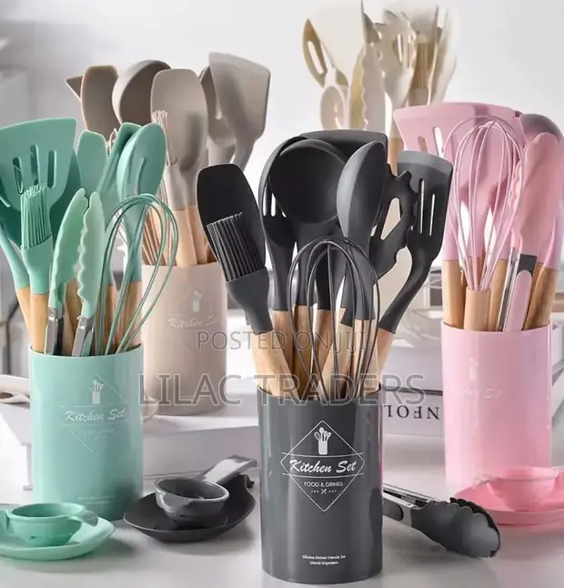 12-Piece Silicone Spoon Set - Black, Pink, Grey, Red - 1