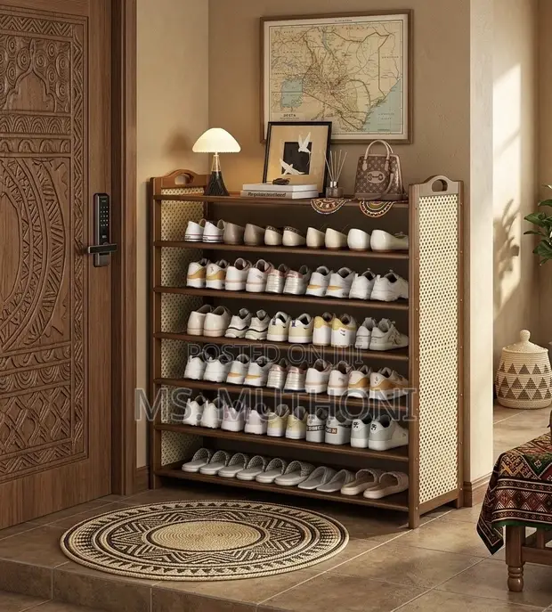 Smart Breathable Entryway Storage - 6 Layer Shoe Rack (Brown) - 1