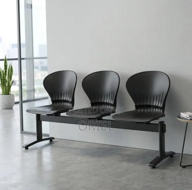 3-Seater Reception Waiting Bench - Metal Frame Office Plastic Bench - 1