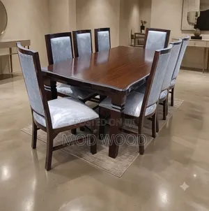 Seti ya Meza ya Kula ya Luxe Walnut ya Viti 8 na Viti Vilivyotiwa Pedi