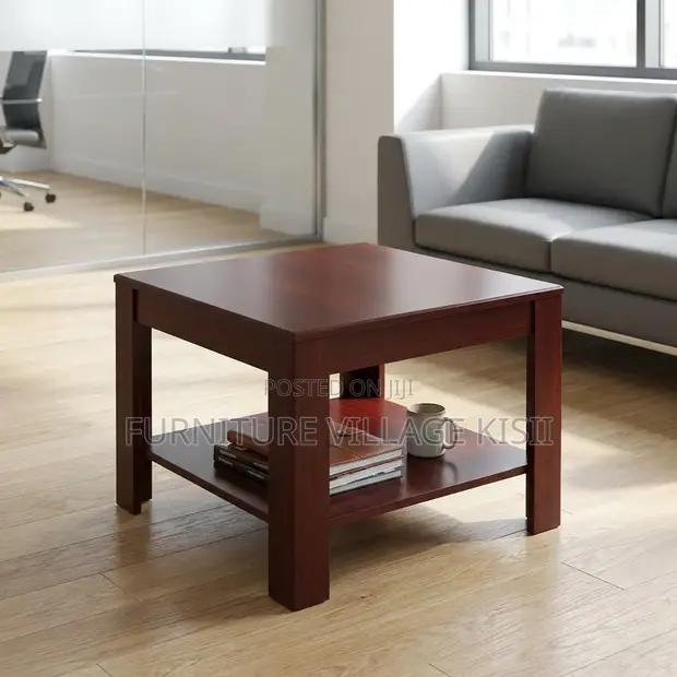 Square Office Coffee Table - Brown Wood - 1