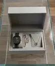 Poedagar Barrel-Shaped Watch Set with Bangle, Ring & Necklace - 1