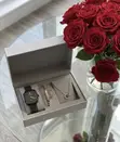 Poedagar Barrel-Shaped Watch Set with Bangle, Ring & Necklace - 2