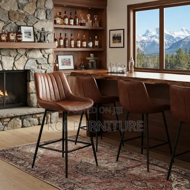 Victone Leather Home Counter Barstool - Brown - 1