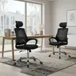 Modern Office Chair with Headrest - Black Fabric - 2