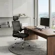 Modern Office Chair with Headrest - Black Fabric - 3