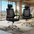 Modern Office Chair with Headrest - Black Fabric - 4