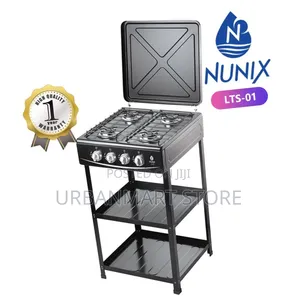 Nunix 4-Burner Gas Stove with Storage Shelves