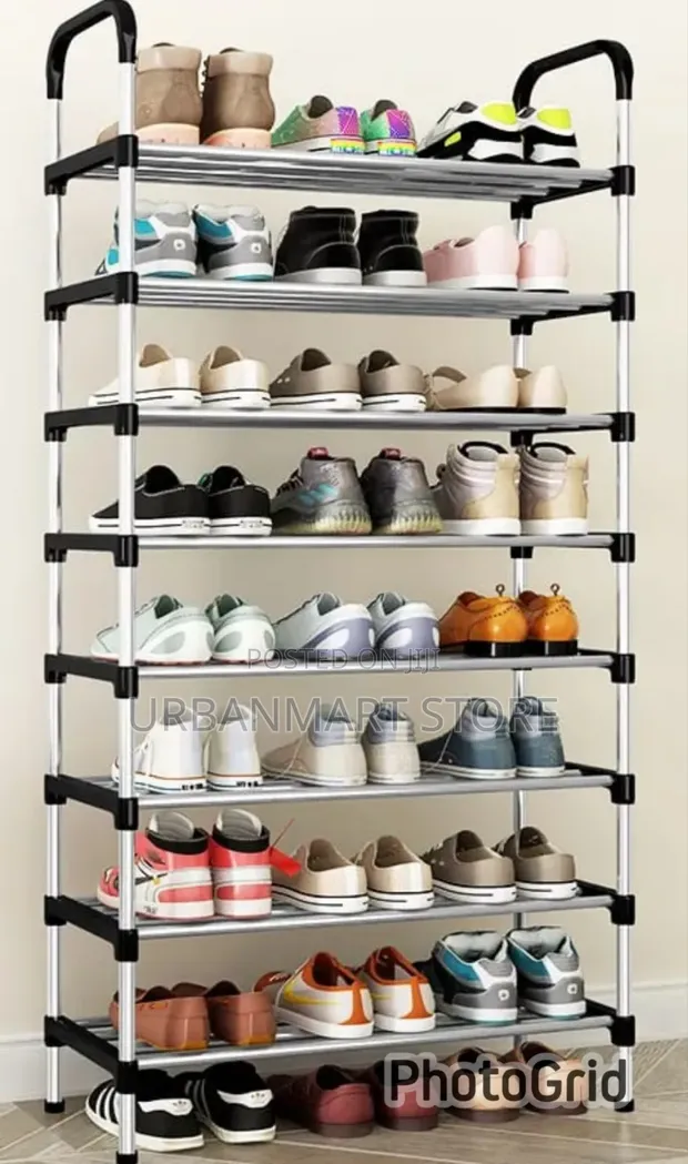 8-Tier Black Shoe Rack - Easy Assembly - 1