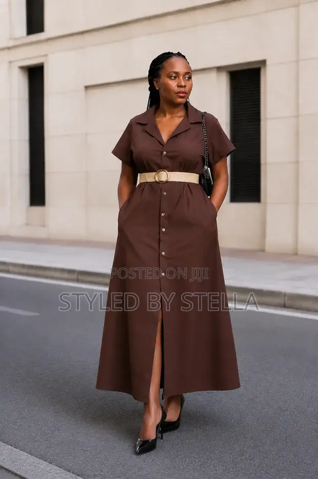 Chic Beige Linen Maxi Shirt Dress - 1