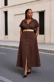 Chic Beige Linen Maxi Shirt Dress - 1
