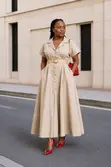 Chic Beige Linen Maxi Shirt Dress - 2