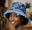 Distressed Denim Bucket Hat - Blue Camouflage - 1