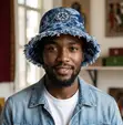 Distressed Denim Bucket Hat - Blue Camouflage - 2