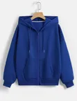 Casual Royal Blue Oversized Zip-Up Hoodie - 1