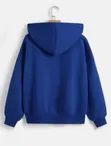 Casual Royal Blue Oversized Zip-Up Hoodie - 2