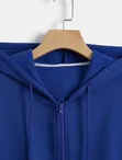 Casual Royal Blue Oversized Zip-Up Hoodie - 3