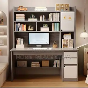Elegant Study Desk with Open Shelves - Gray Wood