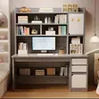Elegant Study Desk with Open Shelves - Gray Wood - 1