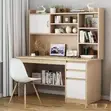 Elegant Study Desk with Open Shelves - Gray Wood - 4