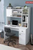 Elegant Study Desk with Open Shelves - Gray Wood - 5