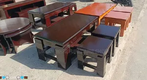 Mahogany Coffee Tables with Stools (Set of 4)
