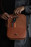 Genuine Leather Shoulder Bag - Chestnut - 3