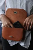 Genuine Leather Shoulder Bag - Chestnut - 4