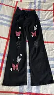 Women's Black Denim Wide-Leg Trousers Size 28 - 2
