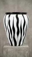 Bold Zebra Stripe Floor Flower Pot with Faux Tropical Foliage - 2