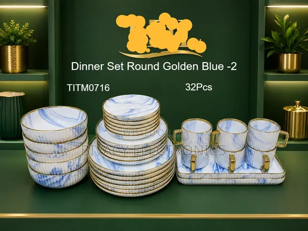 32-Piece Dinner Set - Ripped Marble Blue - 1