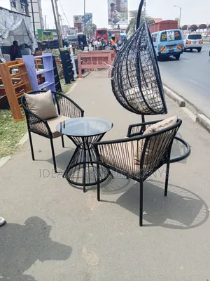 Modern Outdoor Bistro Set with Hanging Egg Chair