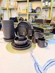 24-Piece Textured Ceramic Dinner Set + Gold Food Warmer - 2