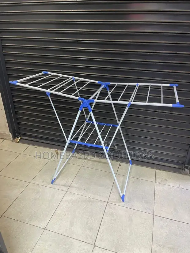 Foldable Clothes Drying and Hanging Rack - White/Blue - 1