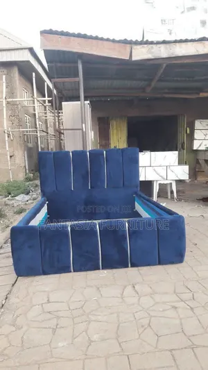 5x6 Blue Velvet Bed Frame - Brand New