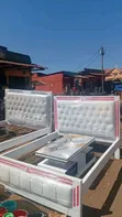 5x6 White Faux Leather Bed Frame - 1