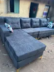 7 Seater L-Shaped Sofa - Dark Grey/White/Cream - 2