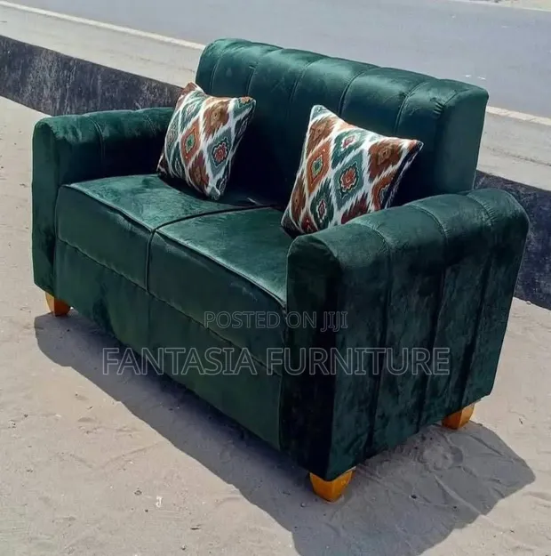 2-Seater Green Velvet Sofa - 1